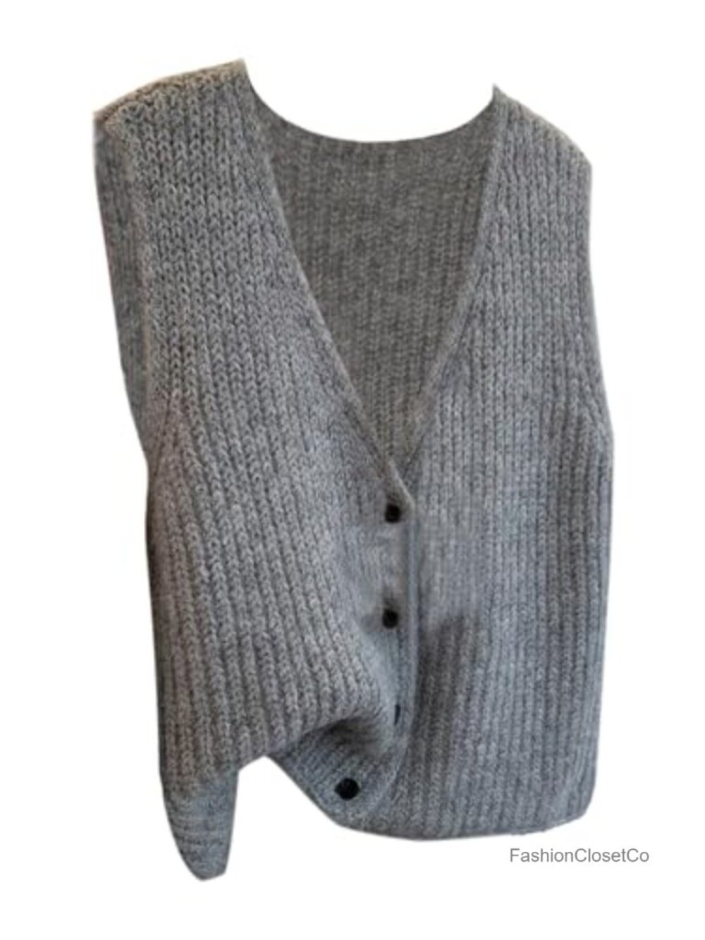 Chunky Sweater Vest Button Up Sleeveless Knit Top V-Neck